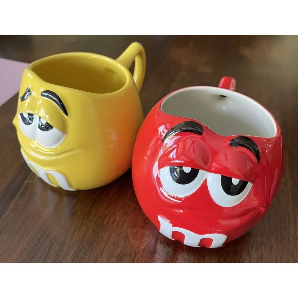 M &M's World Set of (2) 3D Character Face Mugs Red & Yellow Cups